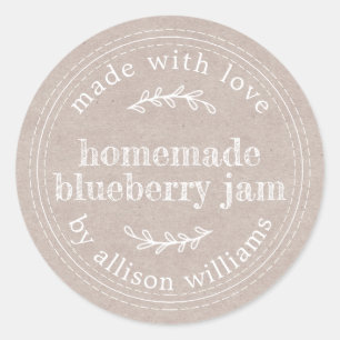 Sticker Rond Confiture de myrtille maison rustique dans du papi