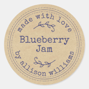 Sticker Rond Confiture de myrtille maison rustique Kraft papier