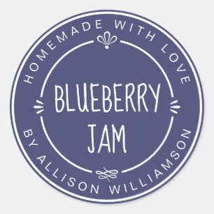 Sticker Rond Confiture de myrtille maison rustique mise en cons