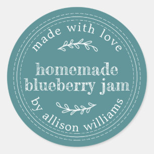 Sticker Rond Confiture de myrtille maison rustique mise en cons