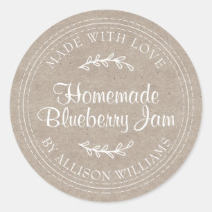 Sticker Rond Confiture de myrtille maison rustique mise en cons