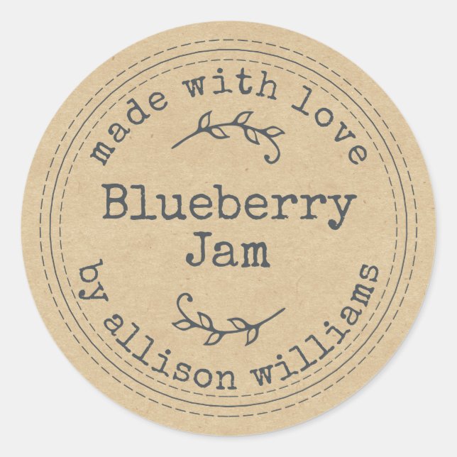 Sticker Rond Confiture de myrtille maison rustique Papier kraft (Devant)