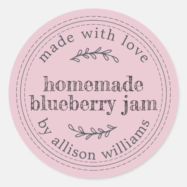 Sticker Rond Confiture de myrtille maison rustique rose cannée (Devant)