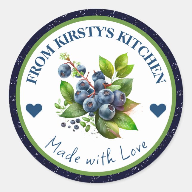 Sticker Rond Confiture de myrtilles maison à l'aquarelle (Devant)