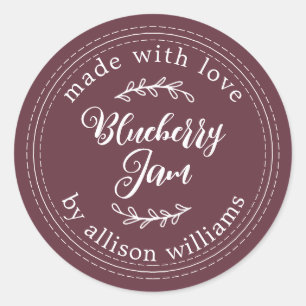 Sticker Rond Confiture Maison Rustique de Myrtille Mise en Pot