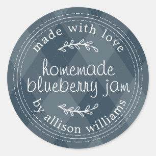 Sticker Rond Confiture Maison Rustique de Myrtille Tartan Plaid
