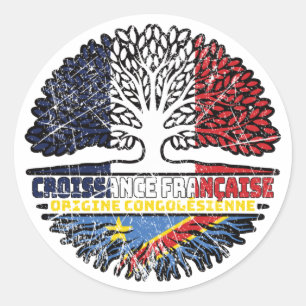 Sticker Rond Congo, Congo, France, drapeau des racines des arbr