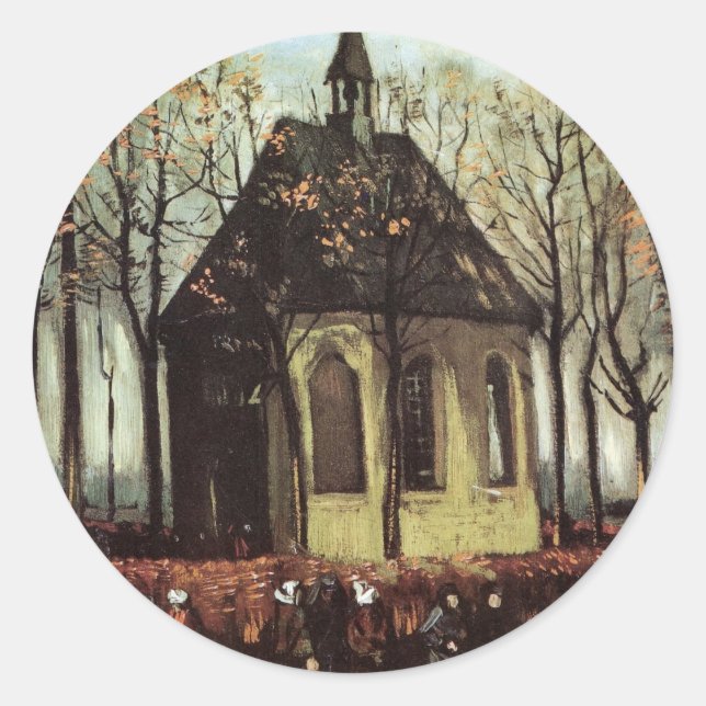 Sticker Rond Congrégation à Church, Nuenen par Vincent van Gogh (Devant)