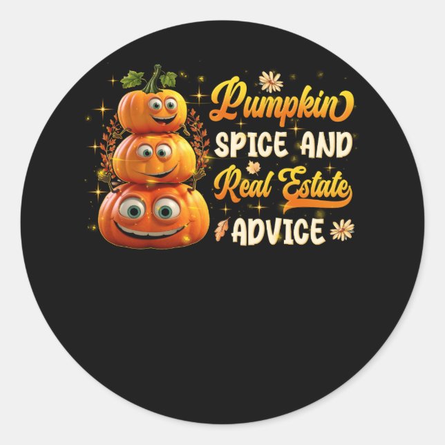 Sticker Rond Conseil citrouille d'épices et immobilier Hallowee (Devant)