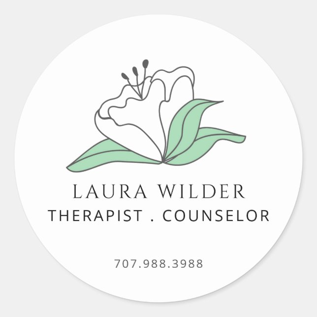 Sticker Rond Conseiller Thérapiste Serene White Flower Business (Devant)