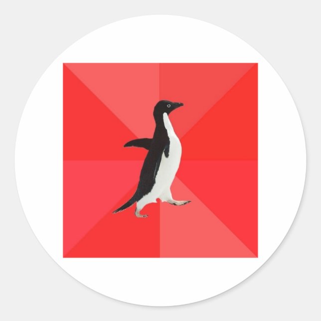 Sticker Rond Conseils de pingouin socialement génial Mème anima (Devant)