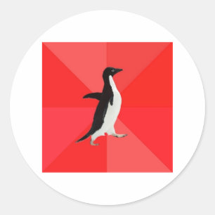 Sticker Rond Conseils de pingouin socialement génial Mème anima