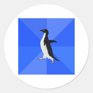 Sticker Rond Conseils de pingouins socialement maladroits Mème 