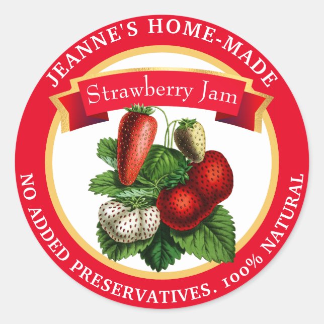 Sticker Rond Conserve de confiture de fraises maison (Devant)