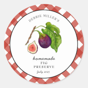 Sticker Rond Conserve de figues au carreau gingham. Pot