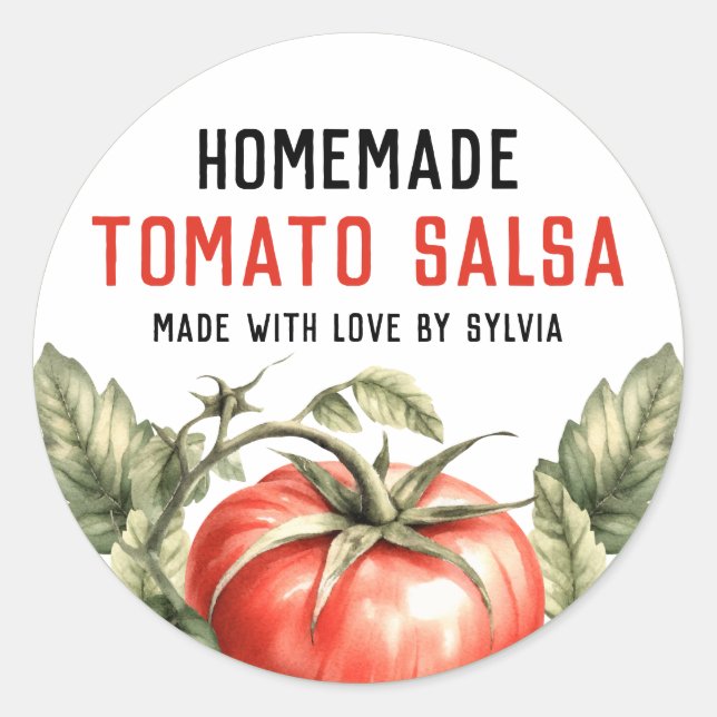 Sticker Rond Conserve de salsa de tomate fait maison aquarelle  (Devant)