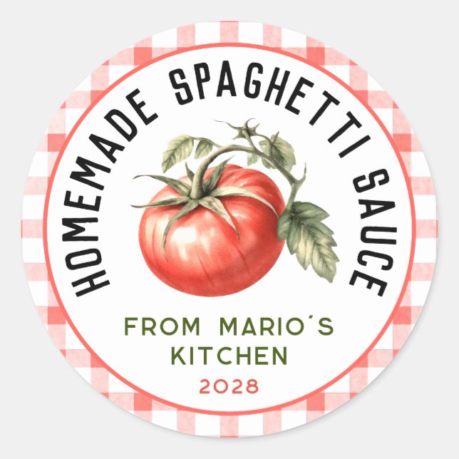 Sticker Rond Conserve de sauce spaghetti de style marché fermie (Devant)