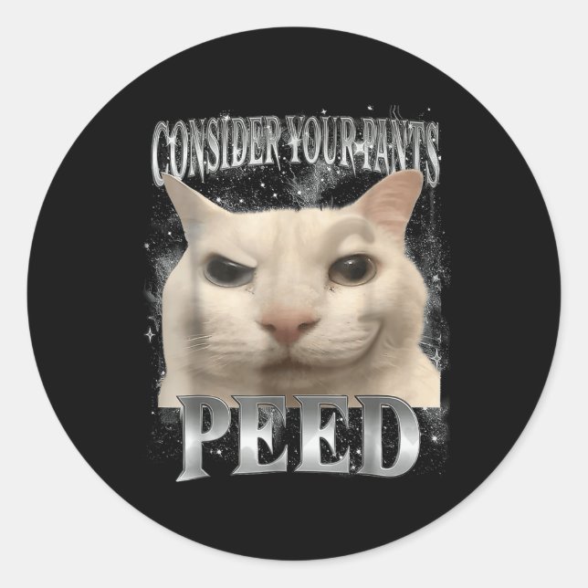 Sticker Rond Considérez Votre Pantalon Peed Silencieux Chat (Devant)