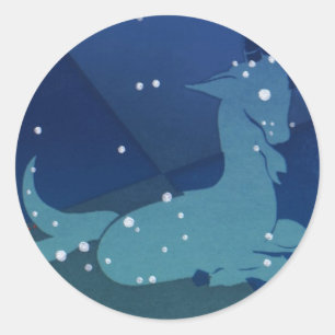 Sticker Rond Constellation du Capricorne, Zodiaque Vintage, Ast