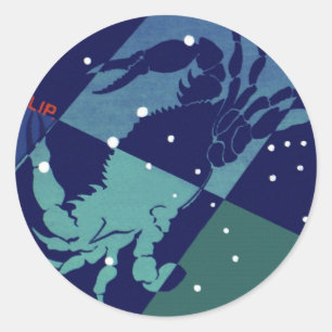 Sticker Rond Constellation du Crabe Cancer Zodiaque Vintage Ast