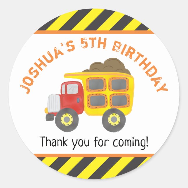Sticker Rond Construction Anniversaire de la fête Camion (Devant)
