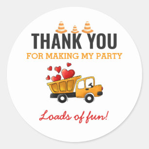 Sticker Rond Construction Anniversaire de la fête Camion