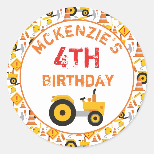 Sticker Rond Construction Anniversaire Fête Age Classic Round S (Devant)