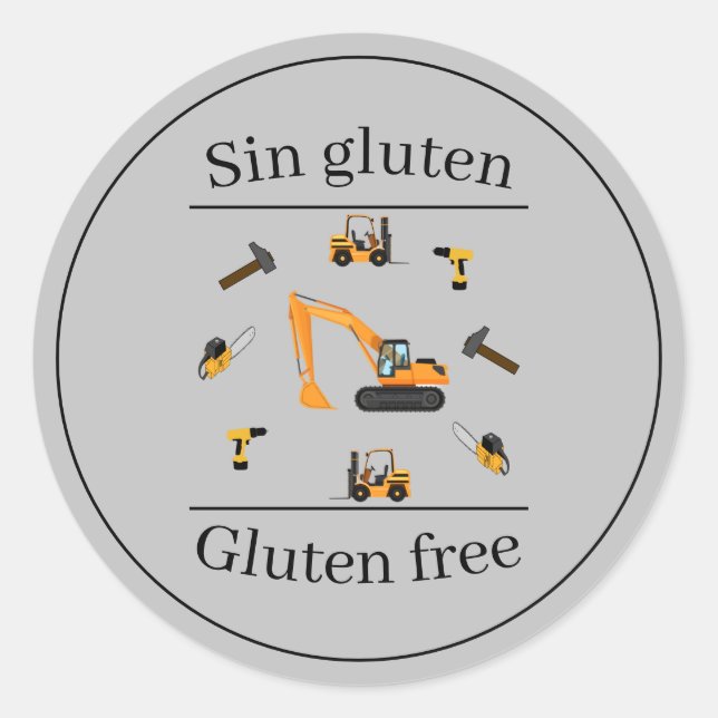 Sticker Rond Construction Grey Bilingue Anniversaire Gluten gra (Devant)