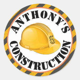 Sticker Rond Construction noire et jaune Casquette dur 5e anniv
