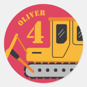 Sticker Rond Construction pour enfants Rouge mignonne Anniversa