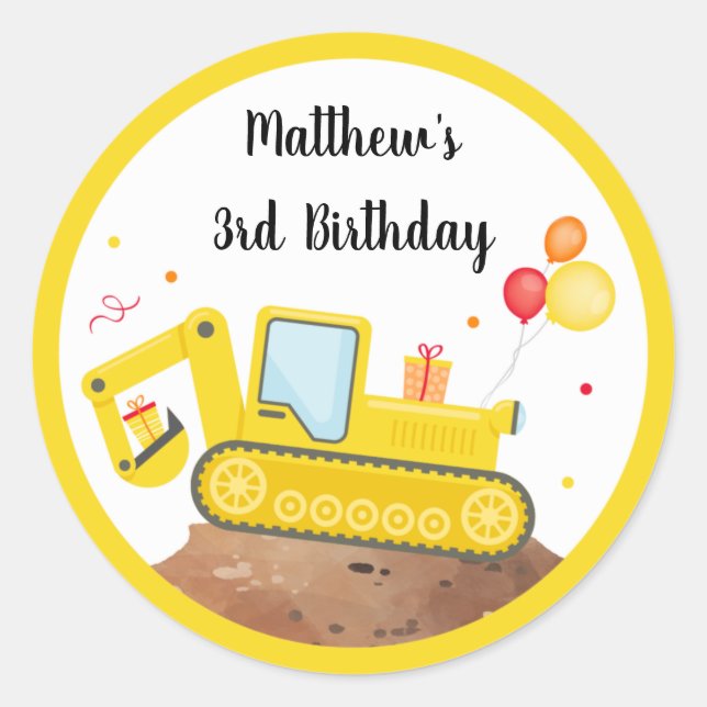 Sticker Rond Construction Truck Digger Anniversaire (Devant)