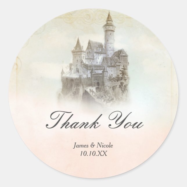 Sticker Rond Conte de fées rose Dreamy Livre d'histoire Château (Devant)