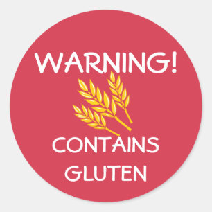 Sticker Rond Contient Gluten Food Allergy Alert Rouge