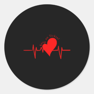 Sticker Rond Continuez à cocher ! Battement de cœur ECG Vache S
