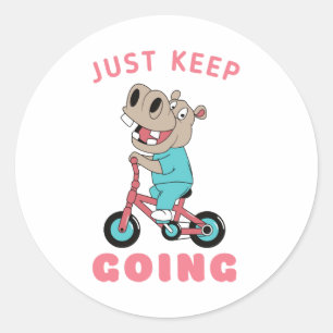 Sticker Rond Continuez Juste À Faire De Mignons Hippos À Vélo
