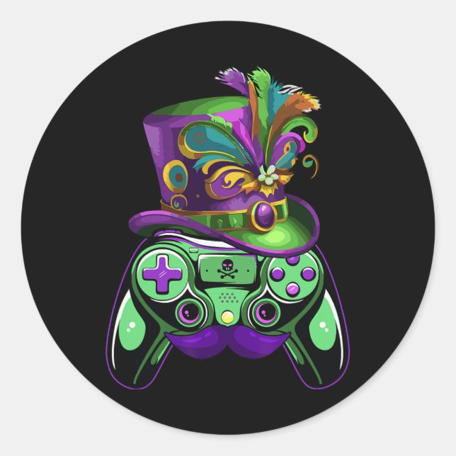 Sticker Rond Contrôleur de jeu Mardi Gras Gamers Enfants Filles (Devant)