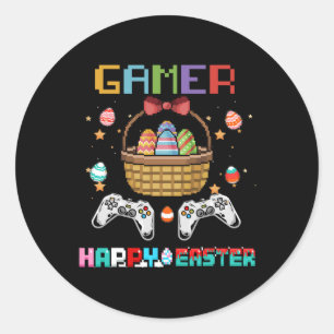 Sticker Rond Contrôleur de jeu vidéo de panier avec oeuf de Pâq