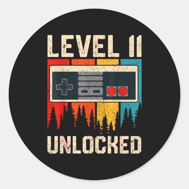 Sticker Rond Contrôleur de jeu vidéo Niveau 11 débloqué Anniver (Devant)