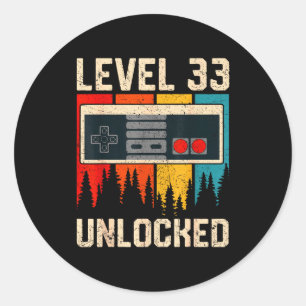 Sticker Rond Contrôleur de jeu vidéo Niveau 33 débloqué Anniver