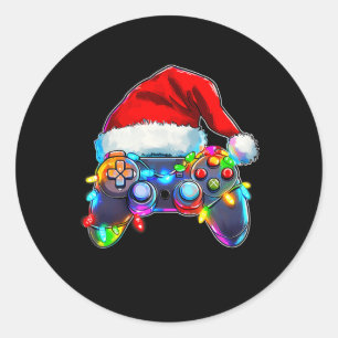 Sticker Rond Contrôleur de jeu vidéo Noël Santa Hat Gamer Bo