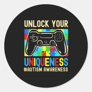 Sticker Rond Contrôleur de jeu vidéo sensibilisation sur l'auti