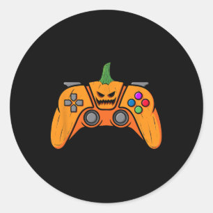 Sticker Rond Contrôleur de jeux vidéo d'Halloween With Pumkin F