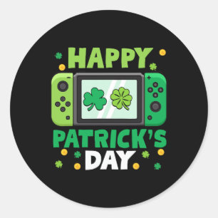 Sticker Rond Contrôleur Jour de la Saint Patrick Jeu Vidéo Enfa