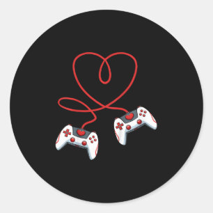 Sticker Rond Contrôleur Vidéo Coeur Enfants Valentines Day Co