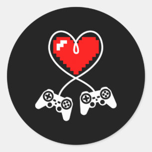 Sticker Rond Contrôleurs Vidéo de coeur Gamer Valentines Jeu de