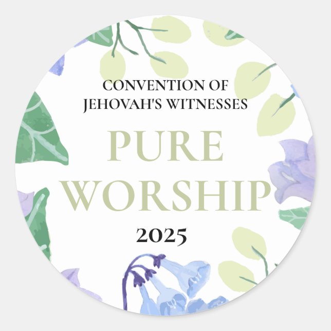 Sticker Rond Convention JW 2025 pur culte bleu floral design (Devant)