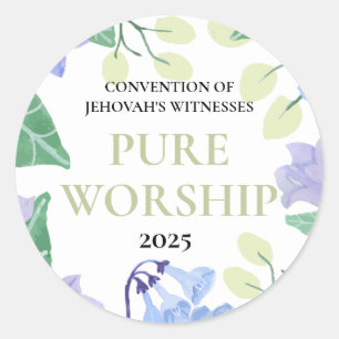 Sticker Rond Convention JW 2025 pur culte bleu floral design