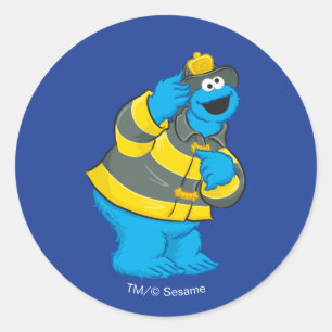 Sticker Rond Cookie Monster   Costume pompier