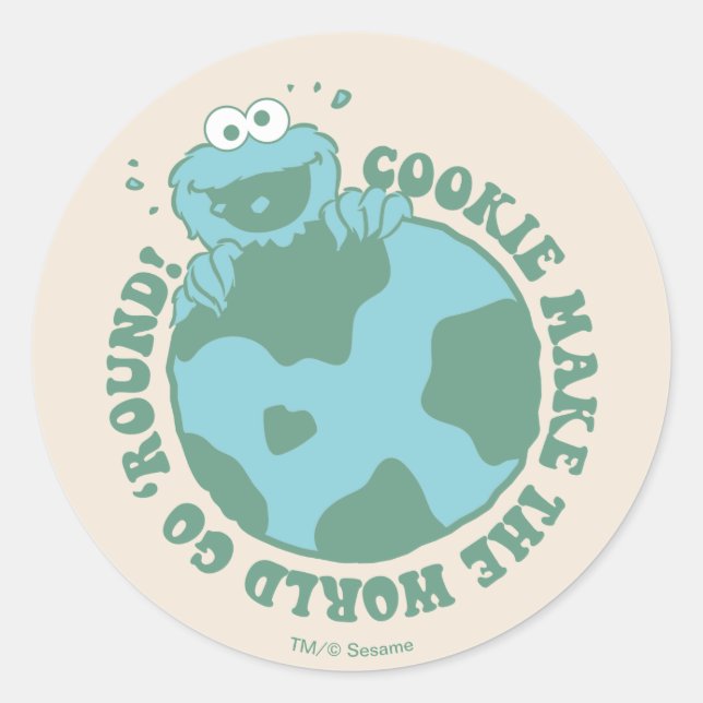 Sticker Rond Cookie Monster | Les cookies font tourner le monde (Devant)