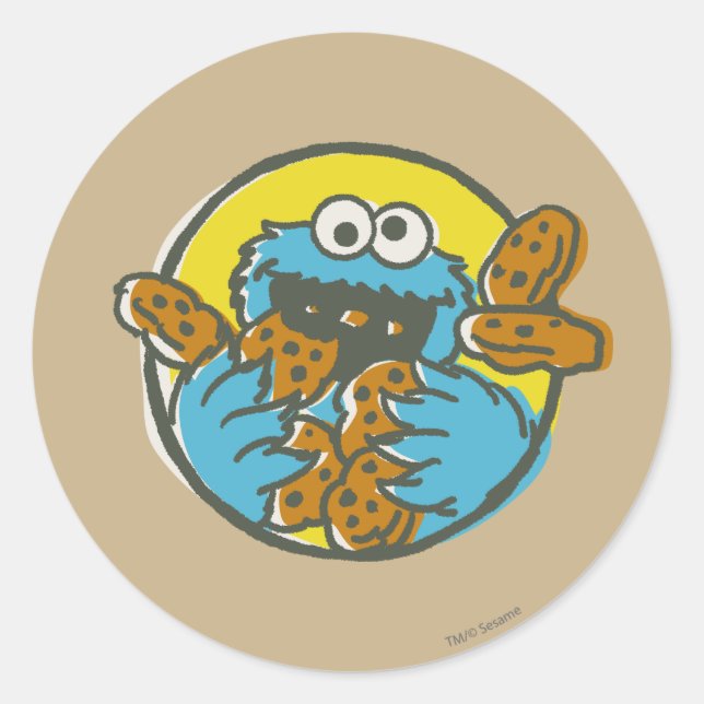 Sticker Rond Cookie Monster Retro (Devant)